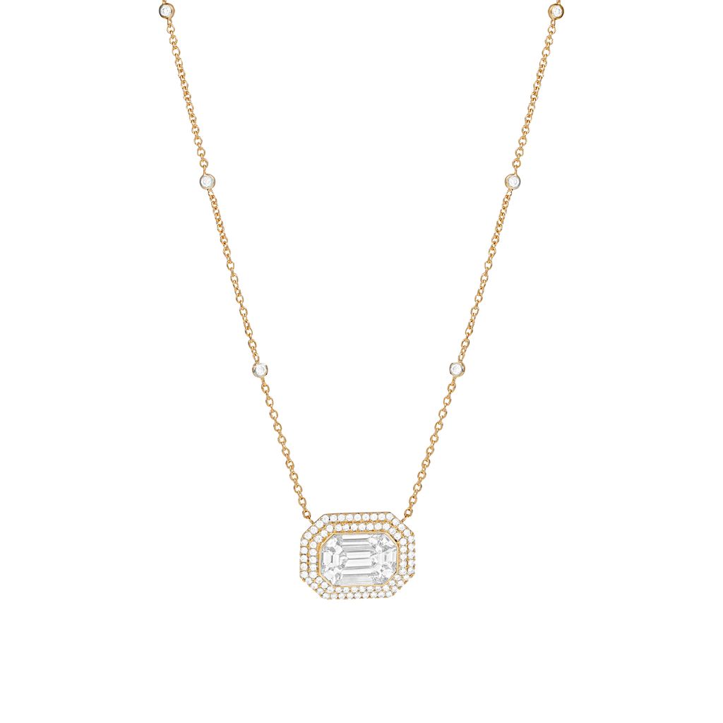 London Collection 18k East West Mosaic and Pave Diamond Pendant Necklace