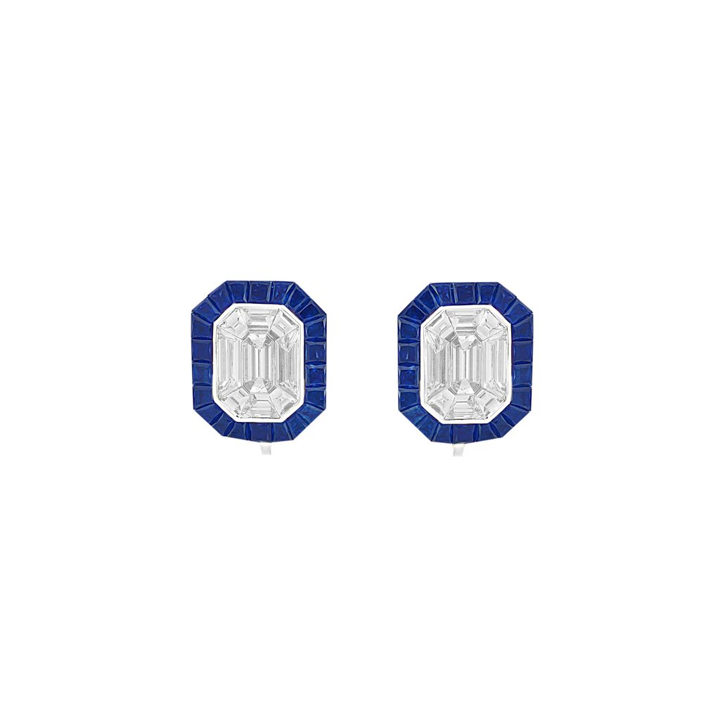 London Collection 18k Mosaic Diamond and Blue Sapphire Earrings