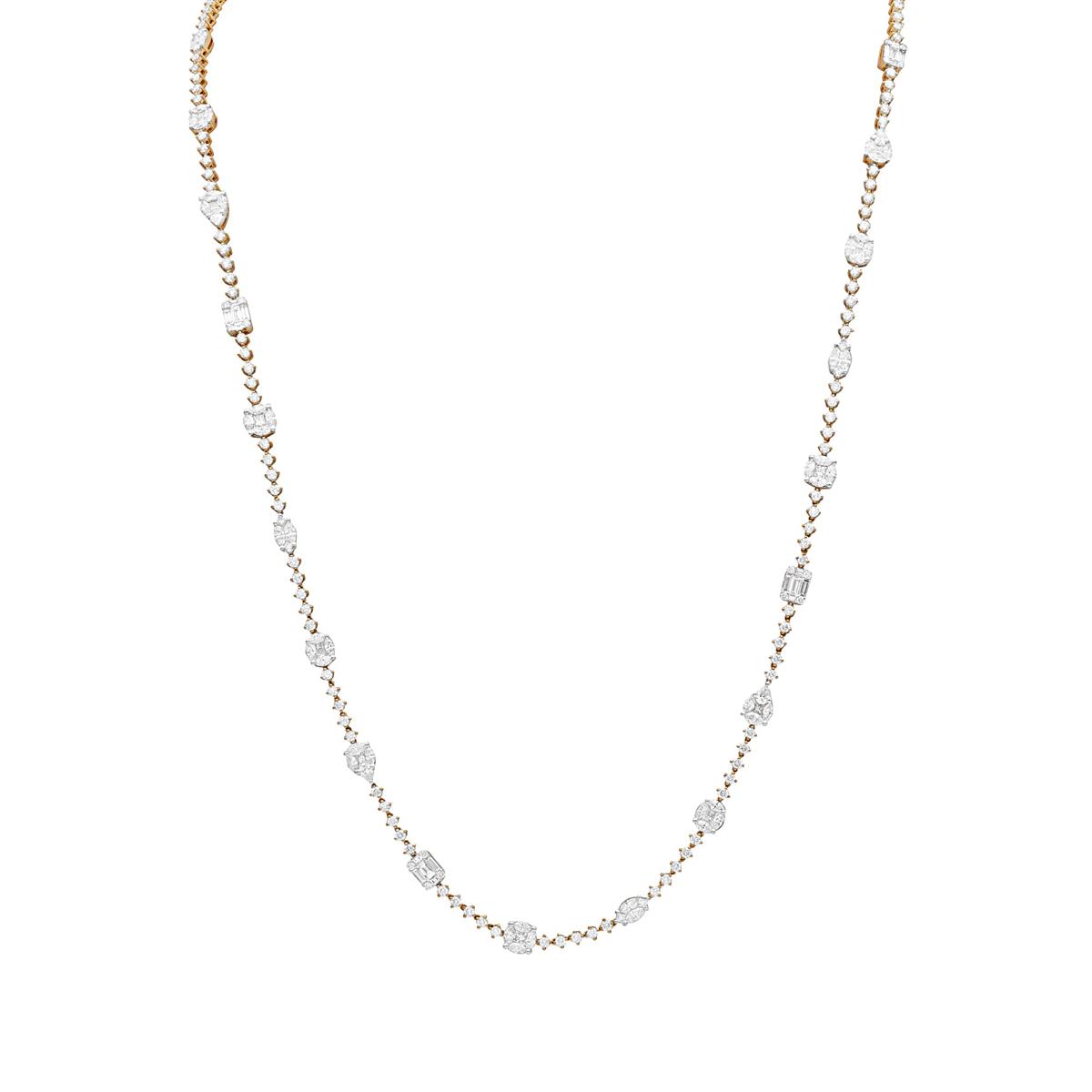 London Collection 18k Yellow Gold Mixed Shape Diamond Station Necklace 
