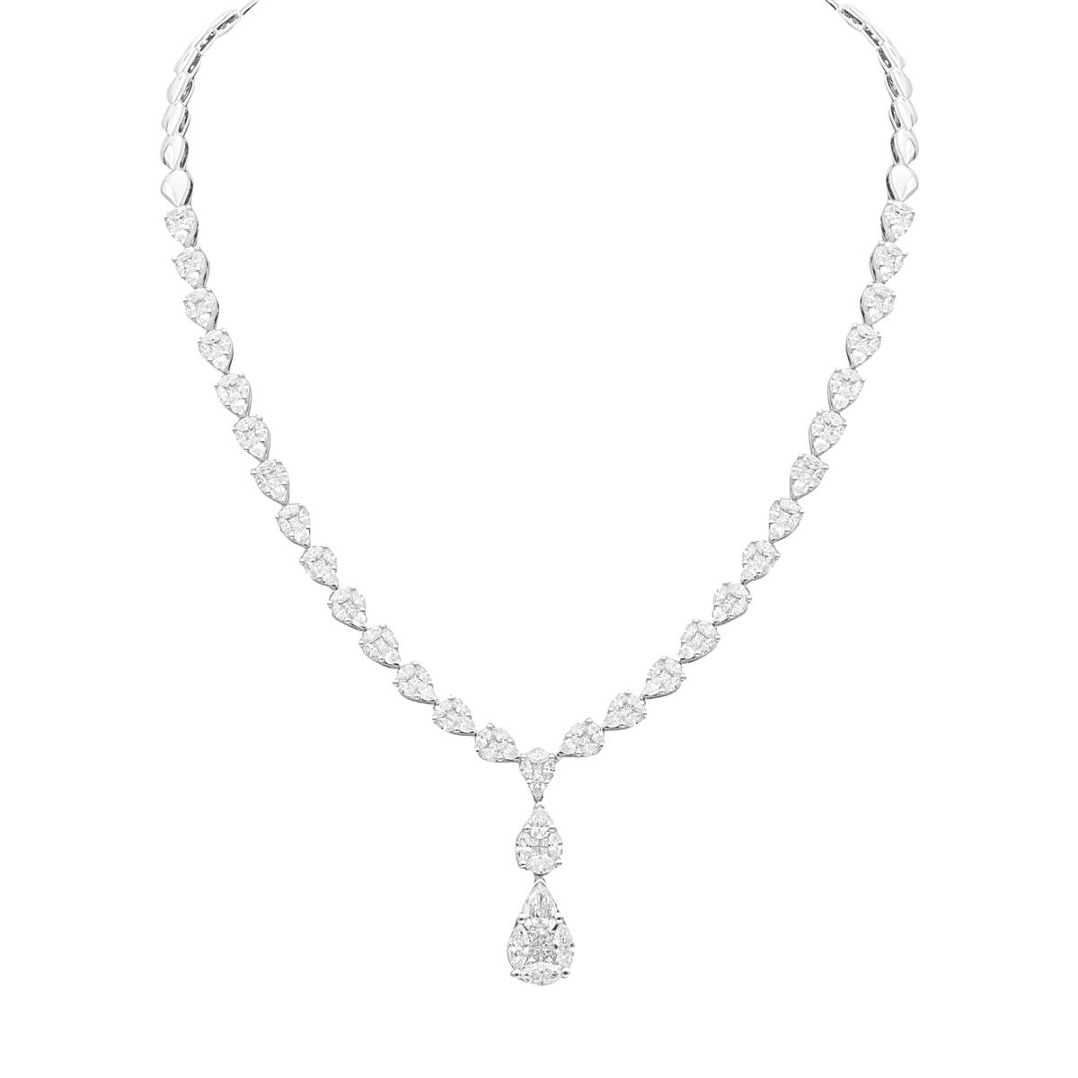 London Collection 18k White Gold Diamond Cluster Pear Shaped Drop Necklace