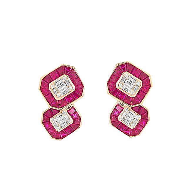 London Collection 18k Rose Gold Ruby and Diamond Earrings