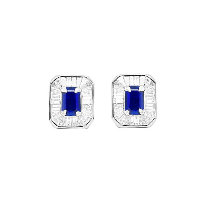 London Collection 18k White Gold Blue Sapphire and Diamond Stud Earrings