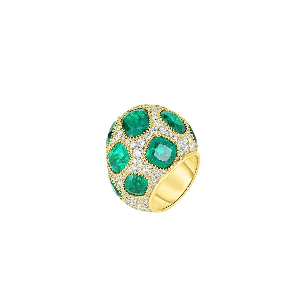 London Collection 18k Diamond and Emerald Dome Ring