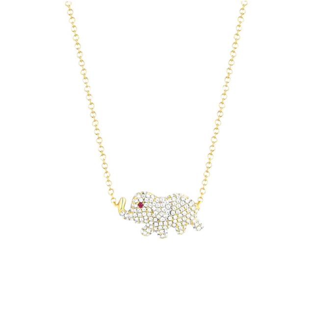 London Collection 14k Yellow Gold Diamond and Ruby Elephant Necklace