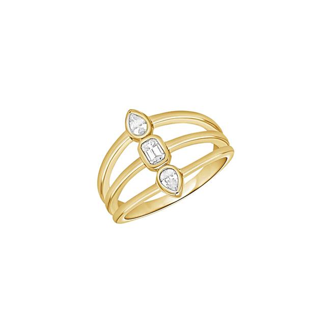 London Collection 14k Yellow Gold Mixed Diamond Stacked Band