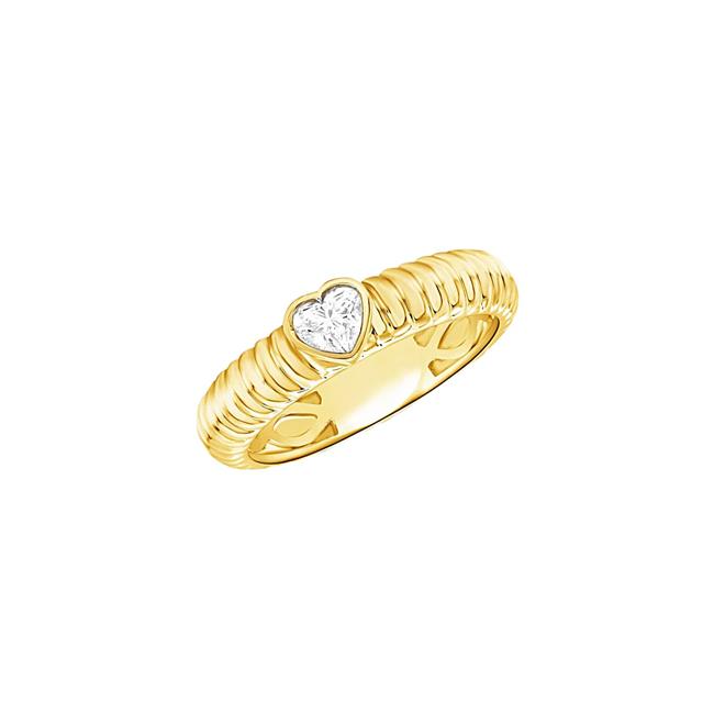 London Collection 14k Yellow Gold Heart Shaped Diamond Ribbed Ring