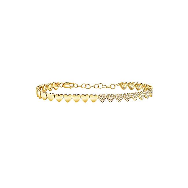 London Collection 14k Yellow Gold Pave Diamond Heart Bracelet