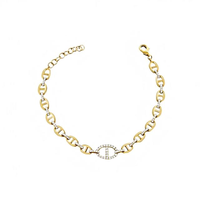 London Collection 14k Yellow Gold Pave Diamond Anchor Link Bracelet