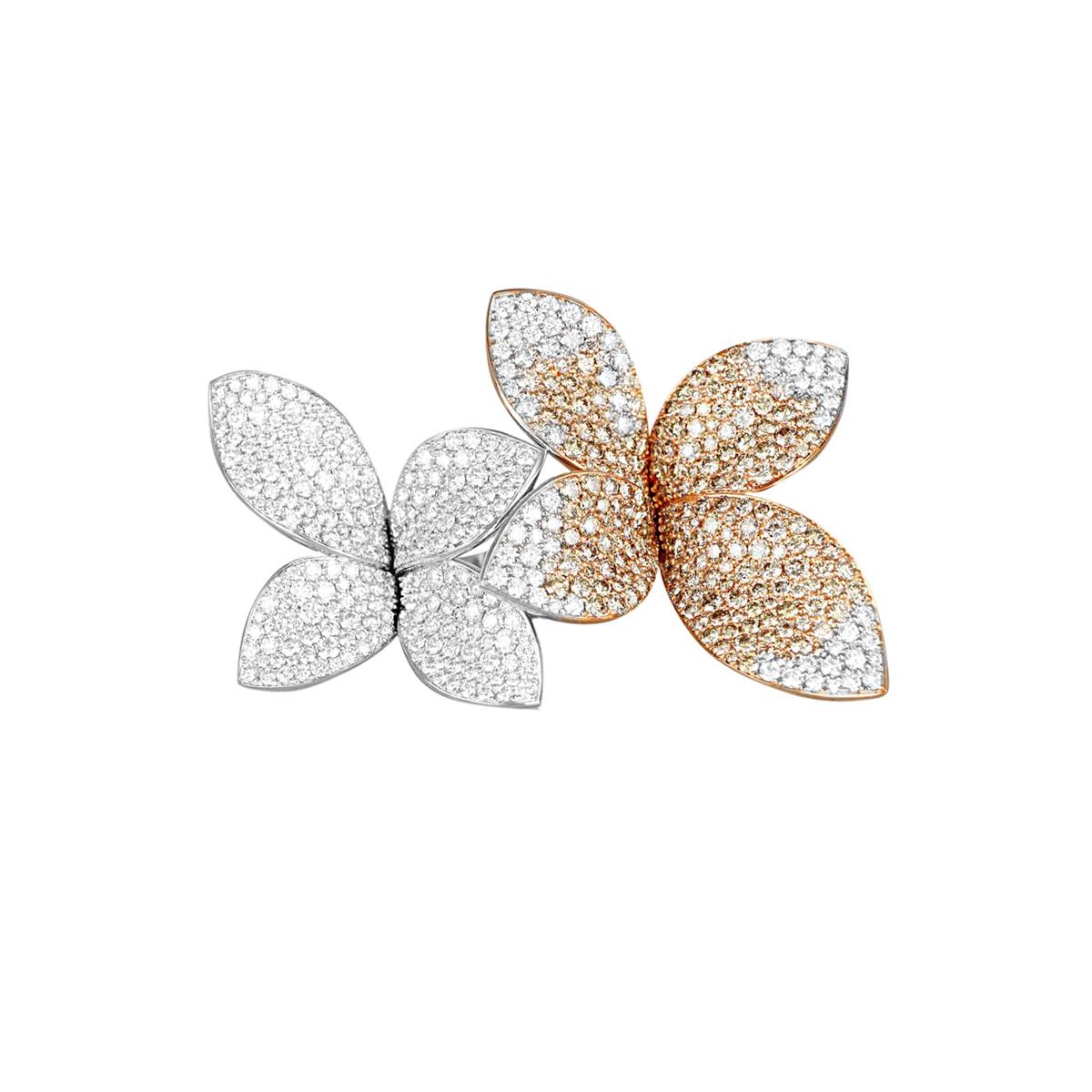 Pasquale Bruni Giardini Segreti 18k White and Rose Gold Double Flower Pave Diamond Ring