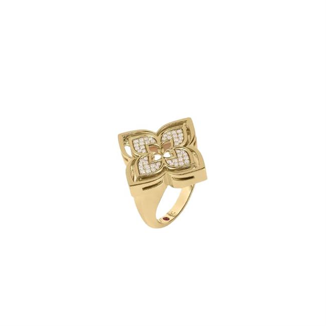Roberto Coin Venetian Princess Pirouette 18k Yellow Gold Diamond and Lapis Flower Ring