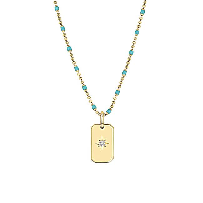 Zoe Chicco 14k Yellow Gold Turquoise and Diamond Dog Tag Necklace