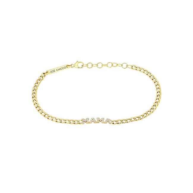 Zoe Chicco 14k Yellow Gold Pave Diamond Mama Curb Chain Bracelet