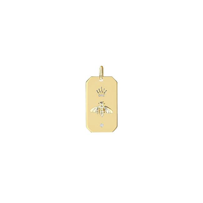 Zoe Chicco 14k Yellow Gold Diamond Queen Bee Dog Tag