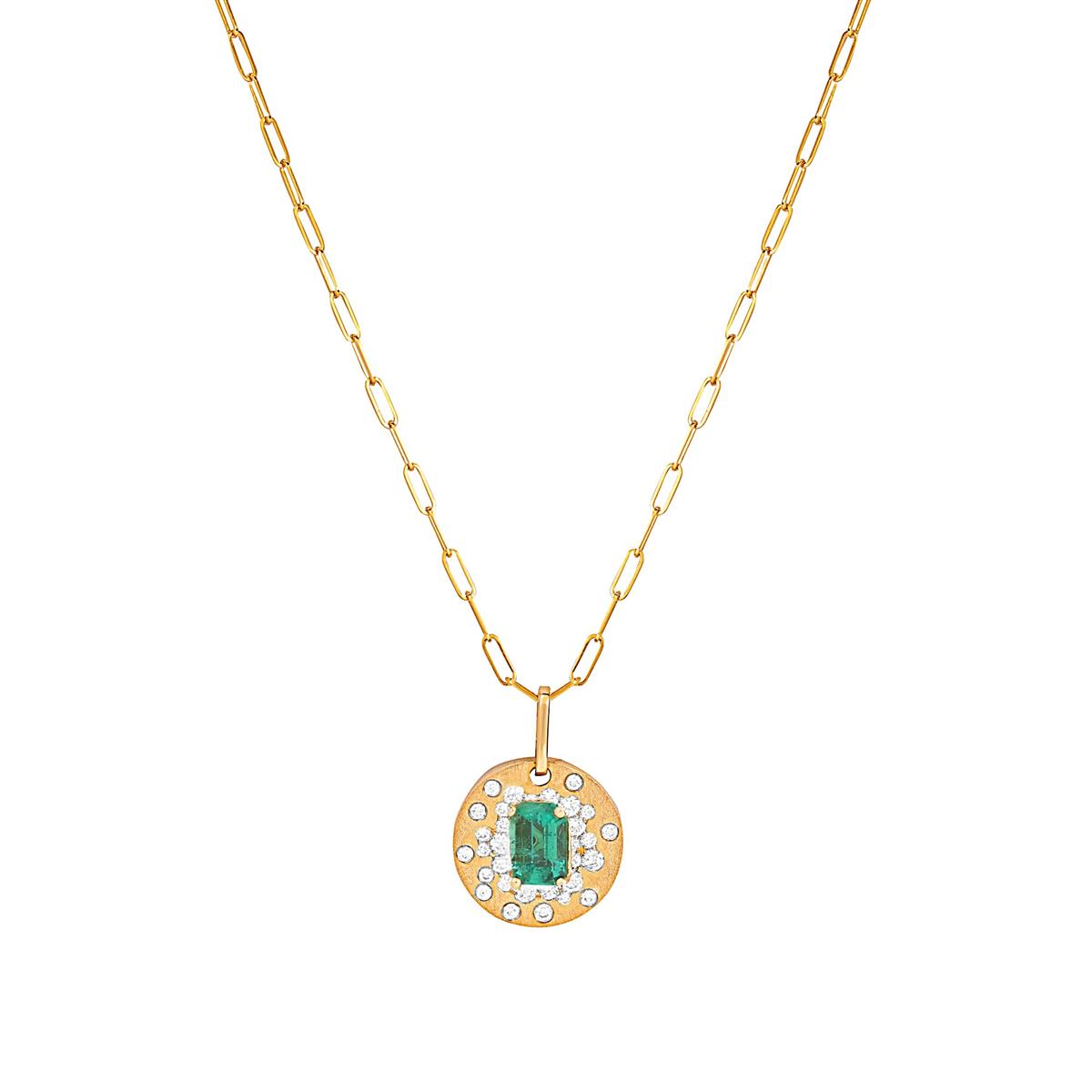 London Collection 14k Gemstone and Scattered Diamond Disc Pendant Necklace