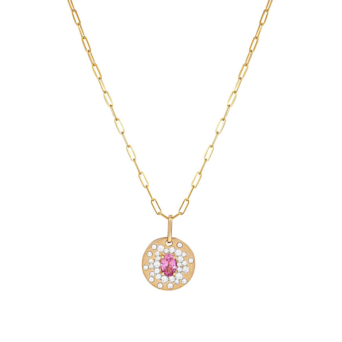 London Collection 14k Pink Sapphire and Diamond Disc Pendant Necklace