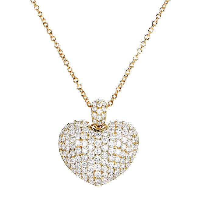 London Collection 18k Gold Diamond 24mm Puffy Heart Necklace