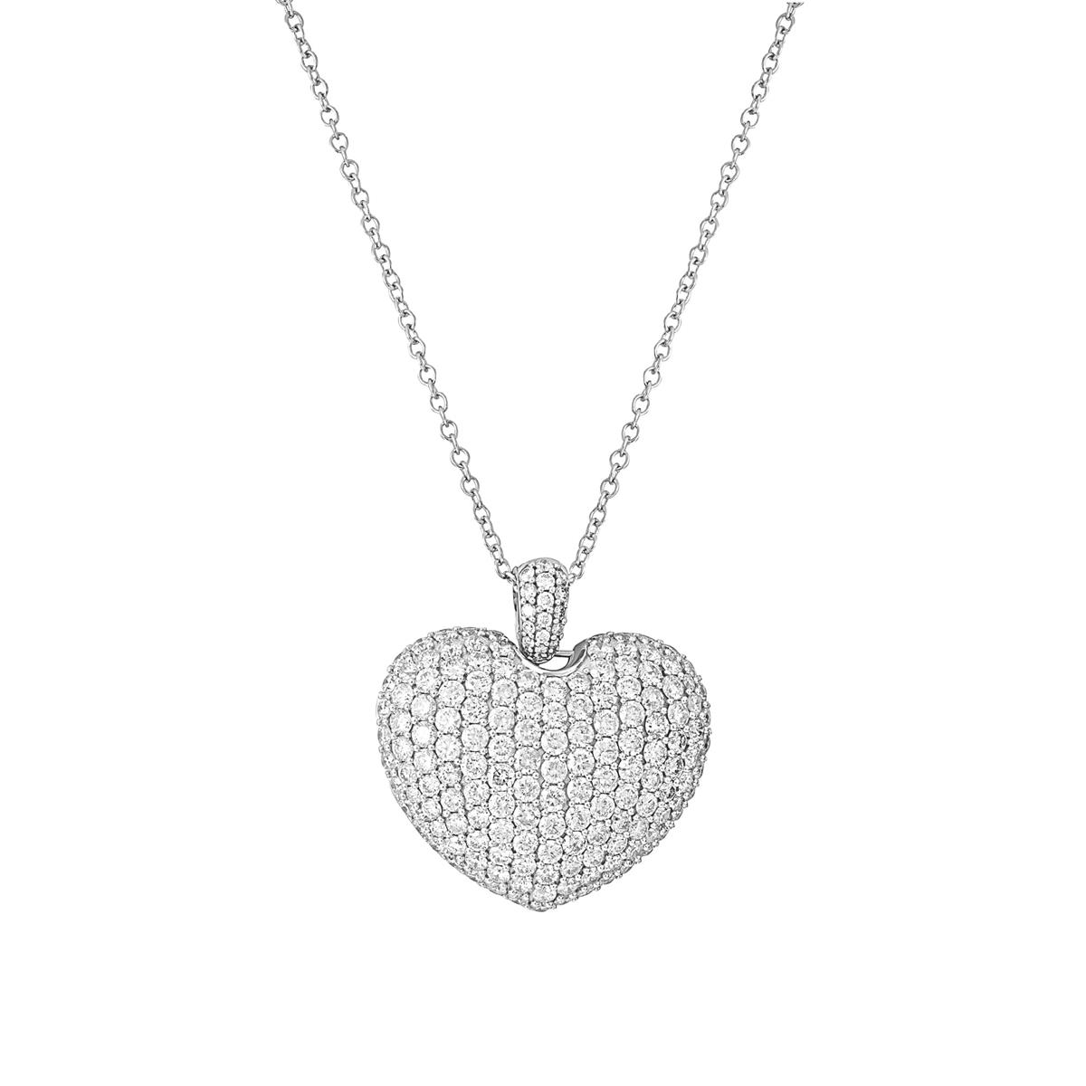 London Collection White Gold Diamond Puff Heart Necklace