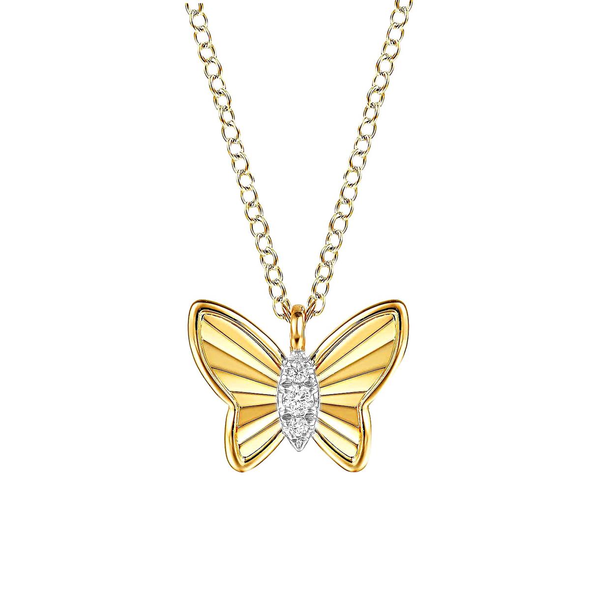 Gabriel & Co Bujukan Yellow Gold Diamond Butterfly Chain Necklace