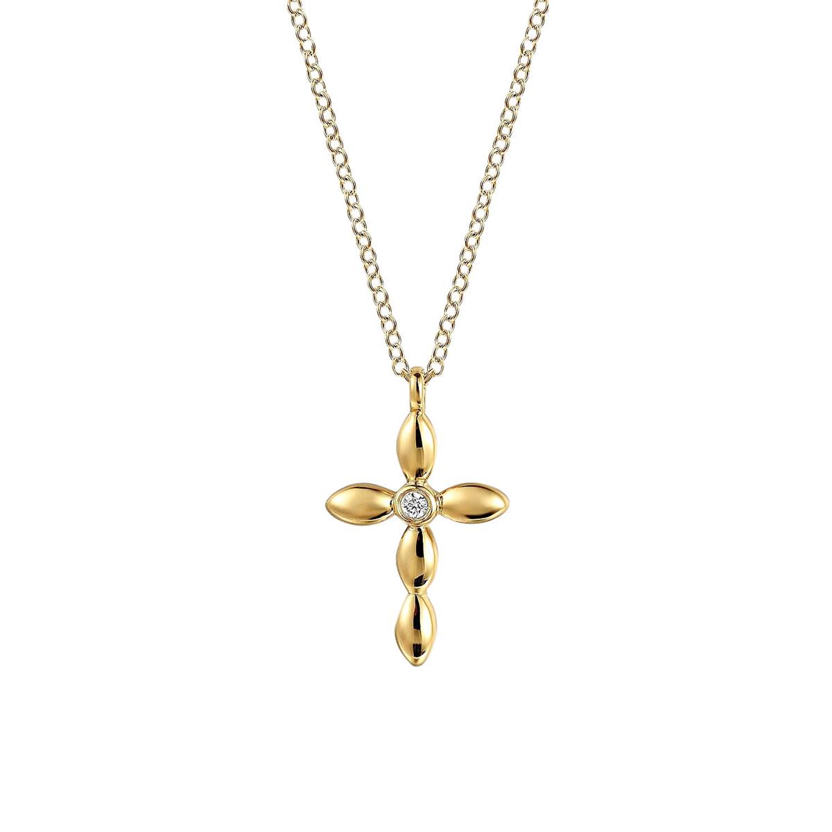 Gabriel & Co Bujukan Yellow Gold Diamond Cross Necklace