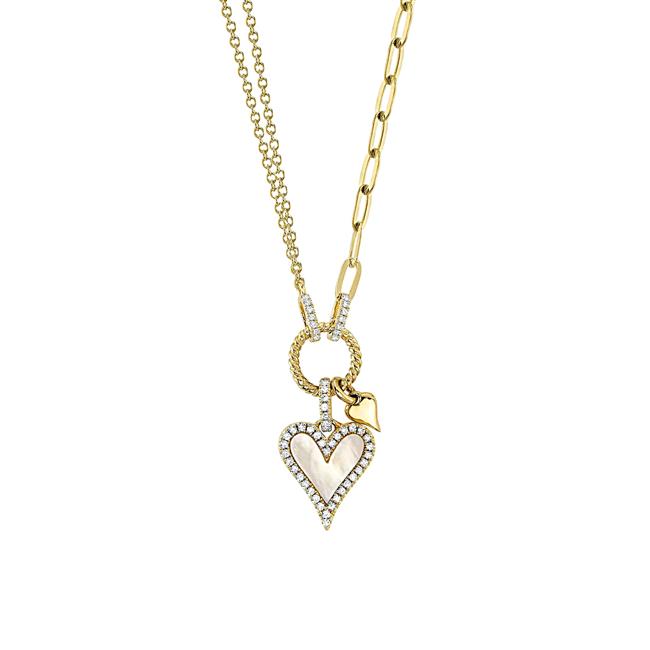 London Collection 14k Yellow Gold Diamond And Gemstone Heart Composite Link Necklace