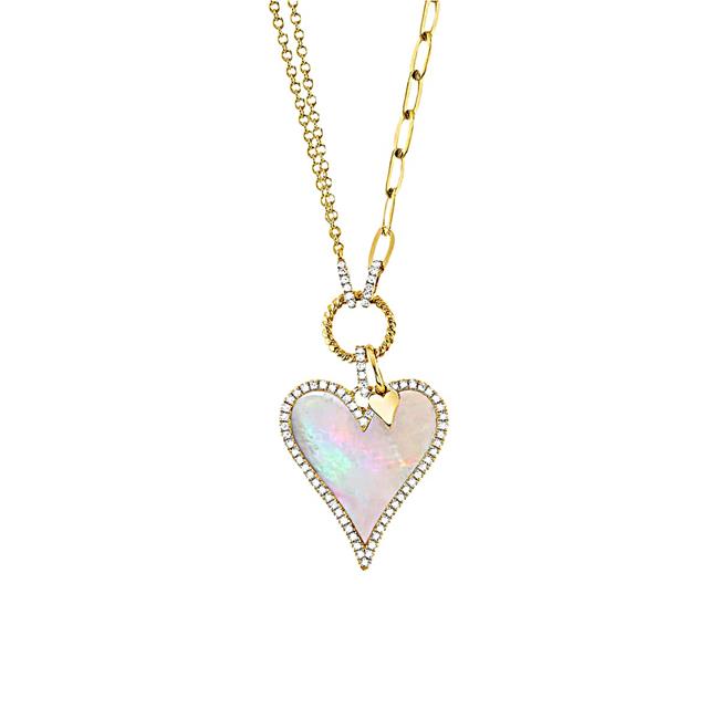 London Collection 14k Yellow Gold Diamond And Mother Of Pearl Large Heart Composite Link Necklace