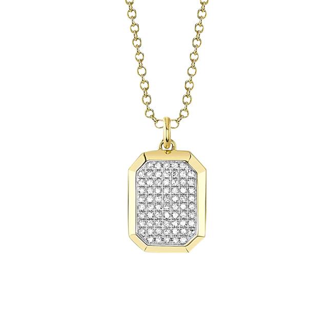 London Collection 14k Yellow Gold Pave Diamond Dog Tag Necklace