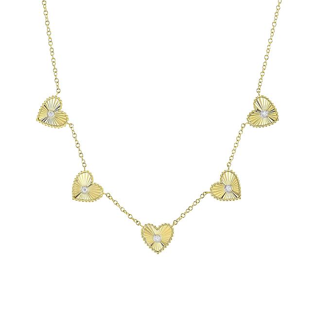 London Collection 14k Yellow Gold Bezel Diamond Heart Station Necklace