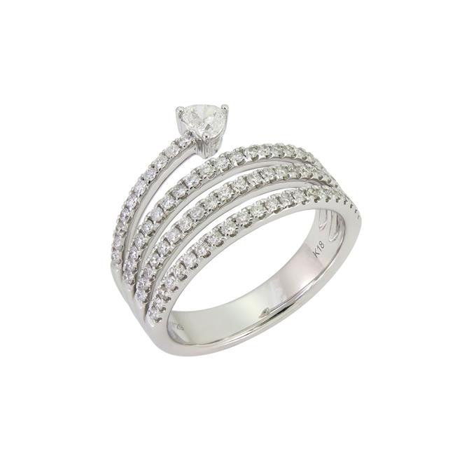 London Collection 18k White Gold Pave Diamond Heart Shaped Diamond Wrap Ring
