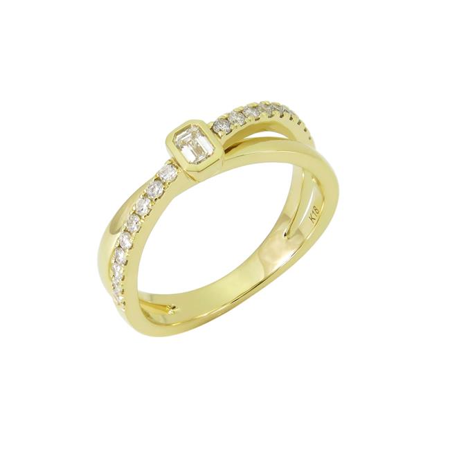London Collection 18k Yellow Gold Emerald Cut Diamond X Ring