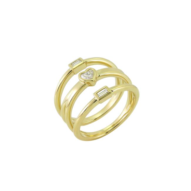 London Collection 18k Yellow Gold 3 Row Mixed Shape Diamond Ring