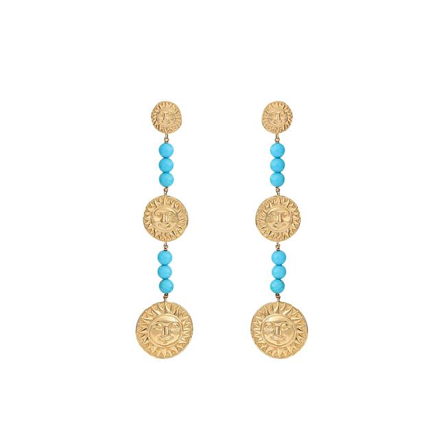 Marina B Long Soleil Zosima 18k Yellow Gold Turquoise Earrings