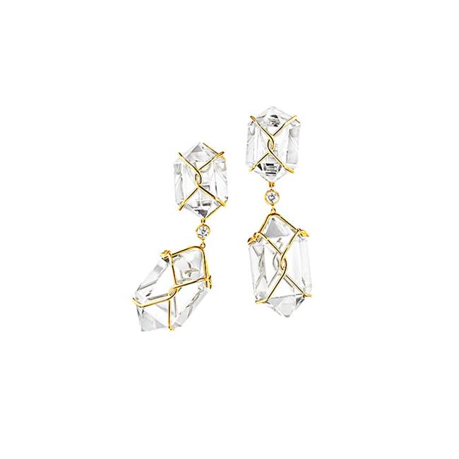 Verdura Herkimer 18k Yellow Gold Rock Crystal Pendant Earclips