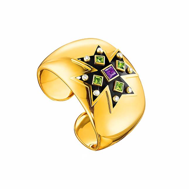 Verdura Maltese 18k Yellow Gold Diamond Amethyst Peridot Cuff Bracelet