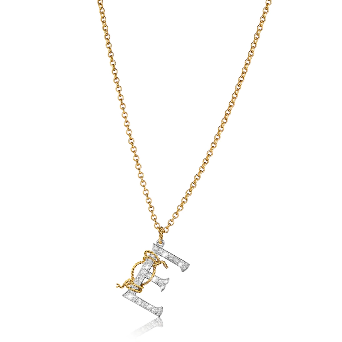 Verdura Platinum & 18k Yellow Gold Diamond Letter "E" Necklace