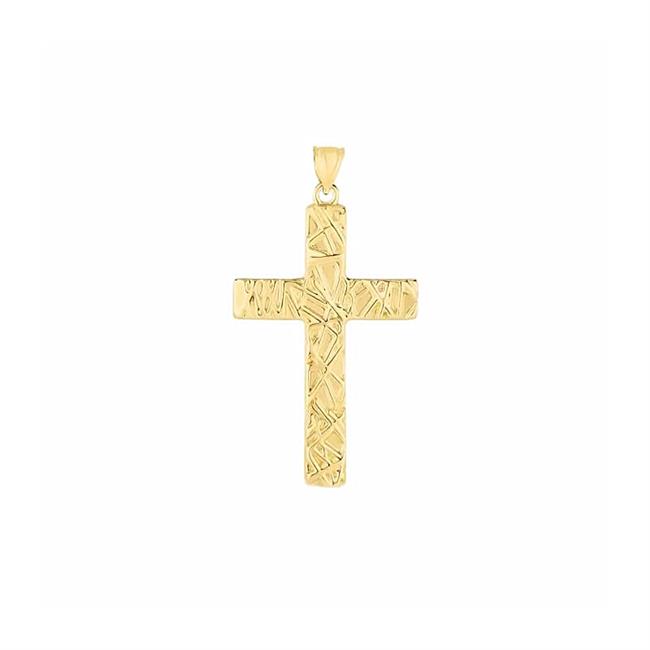 London Collection 14k Yellow Gold Diamond Cut Textured Cross Pendant