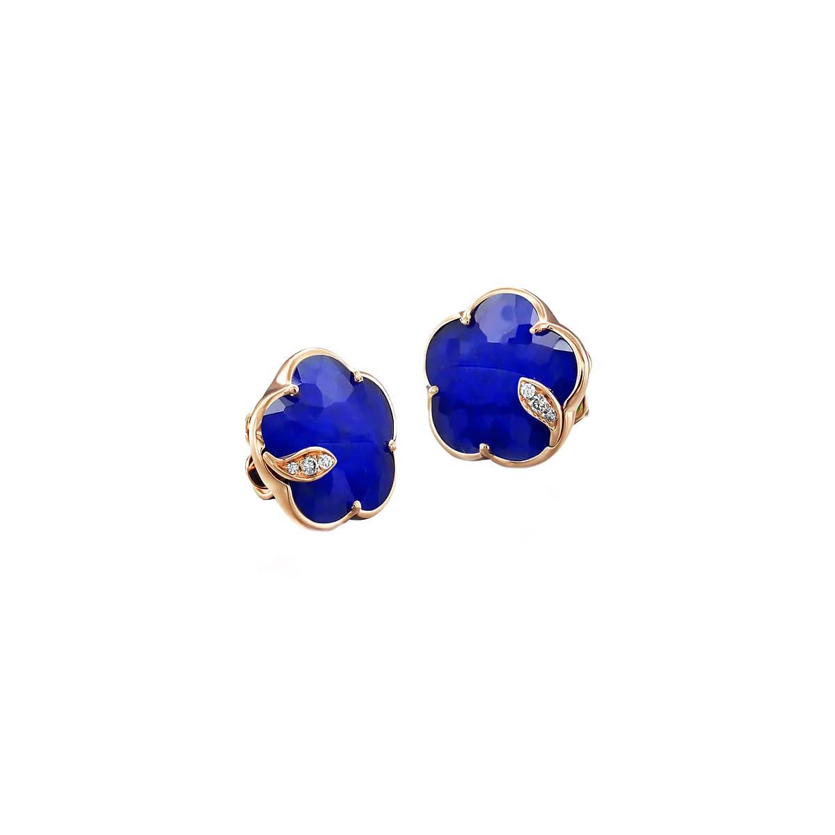 Pasquale Bruni Petit Joli Rose Gold Rock Crystal & Lapis Stud Earrings 