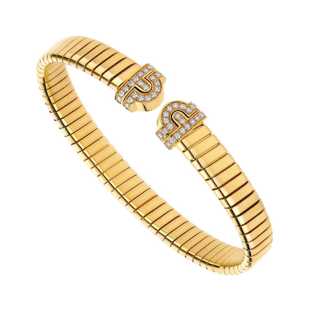 Bvlgari Tubogas 18k Yellow Gold Pave Diamond Bracelet