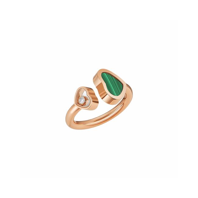 Chopard Happy Heart 18k Rose Gold Diamond and Malachite Ring