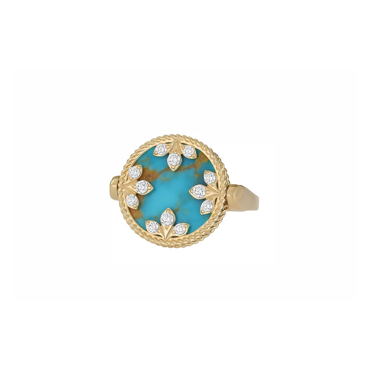 Roberto Coin Venetian Medallions Yellow Gold Diamond, Turquoise & Mother of Pearl Reversible Ring