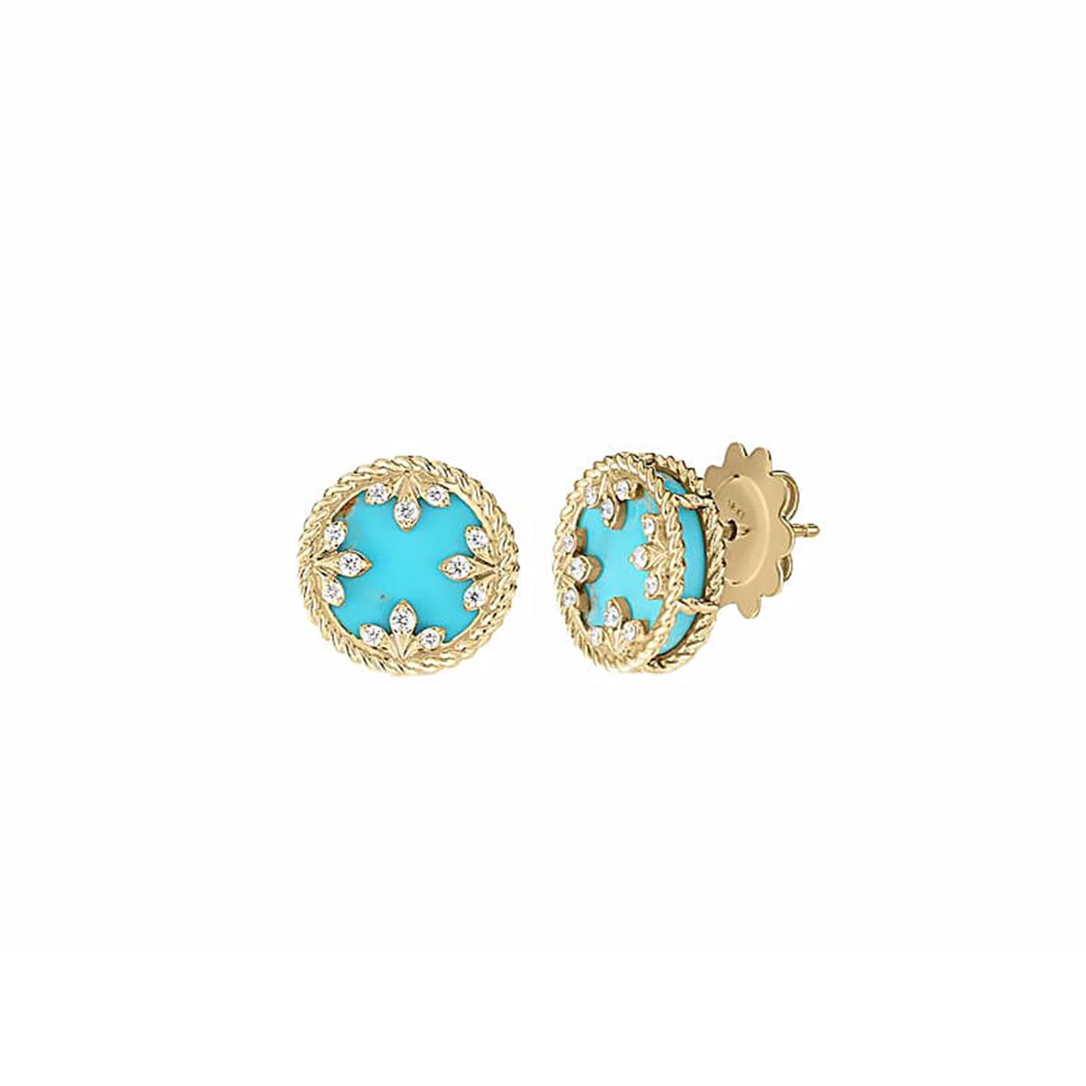 Roberto Coin Venetian Medallions 18k Yellow Gold Diamond & Turquoise Stud Earrings 