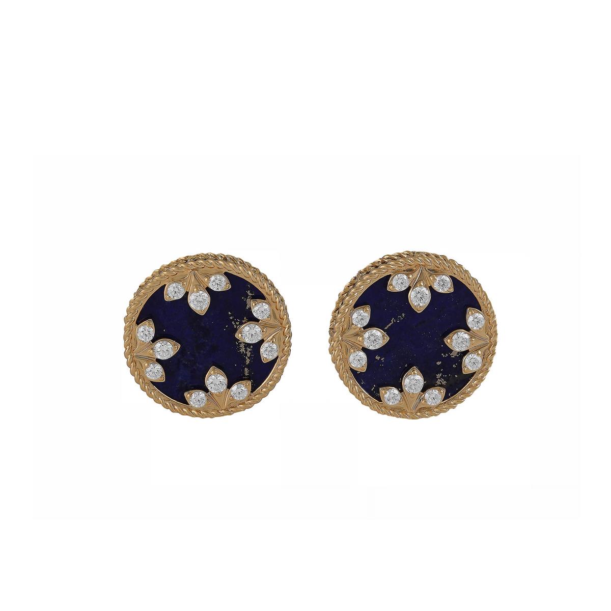 Roberto Coin Venetian Medallions Yellow Gold Diamond & Lapis Stud Earrings 
