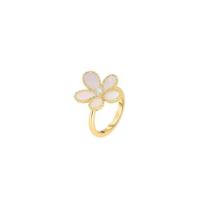 Roberto Coin Jasmine 18k Yellow Gold Diamond and Pearl Flower Ring