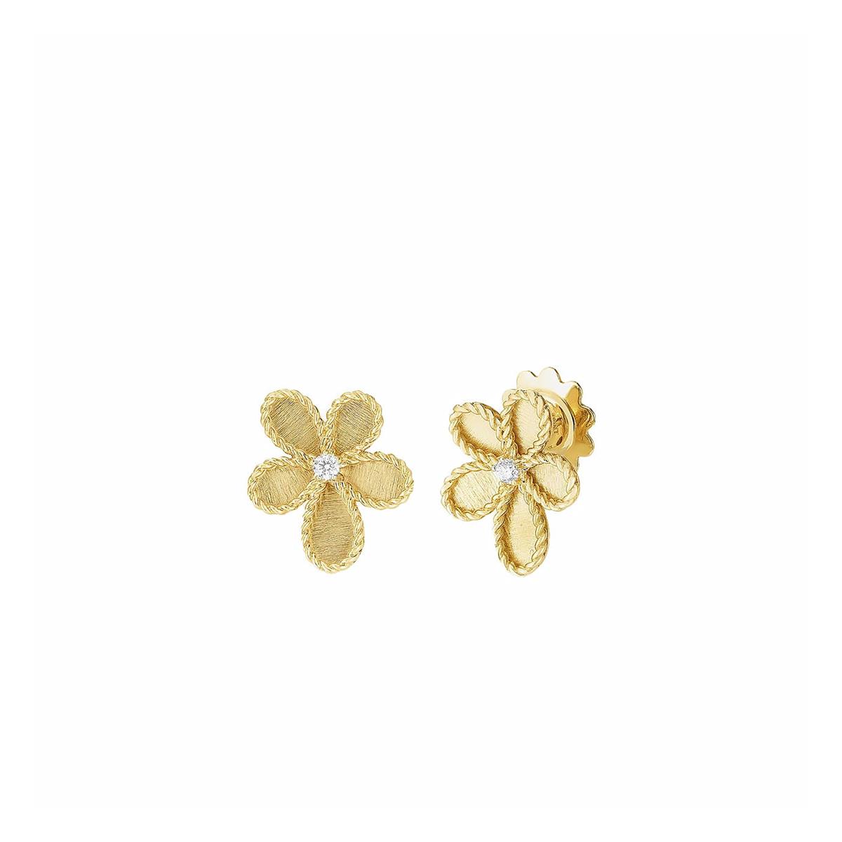 Roberto Coin Jasmine Yellow Gold Diamond Flower Earrings