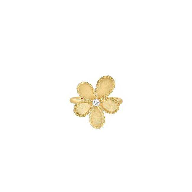 Roberto Coin Jasmine 18k Yellow Gold Diamond Flower Ring