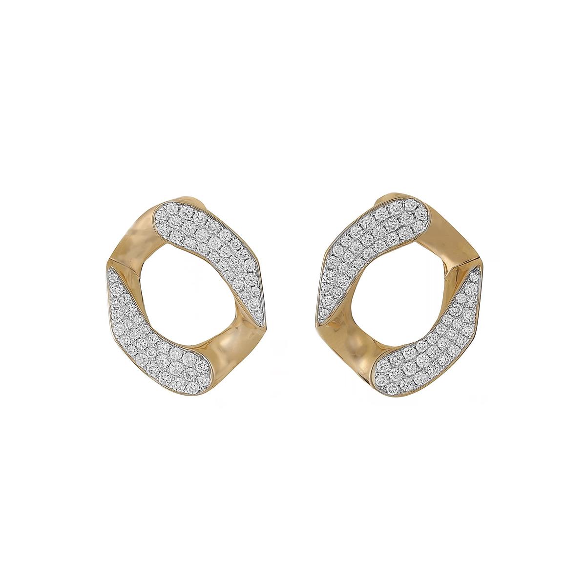 London Collection Two Tone Diamond Small Single Curb Link Front-Back Earrings