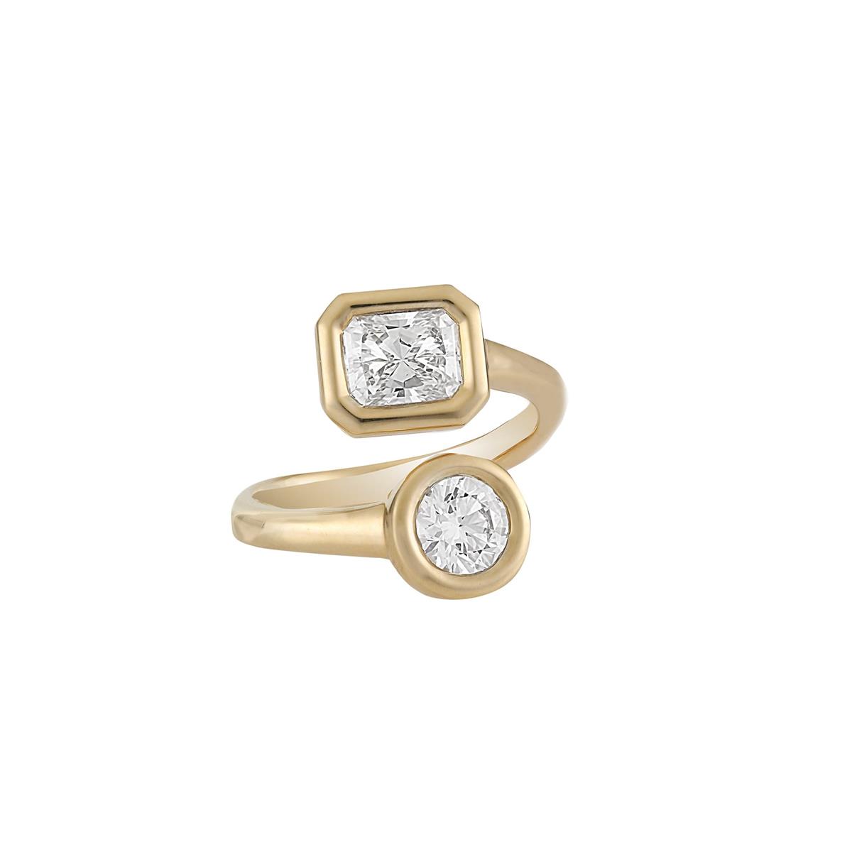 London Collection 18k Radiant and Round Diamond Bypass Ring