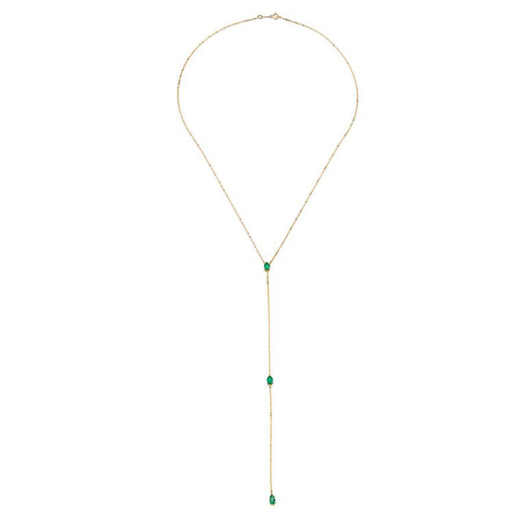 Anita Ko 18k Yellow Gold 3 Emerald Lariat Necklace