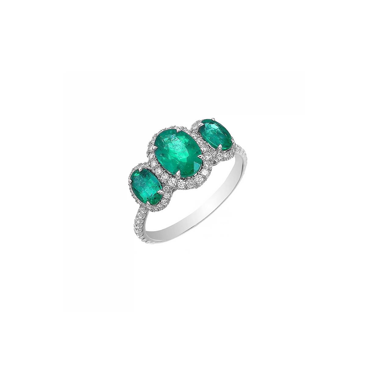 London Collection 3 Stone Emerald and Diamond Ring
