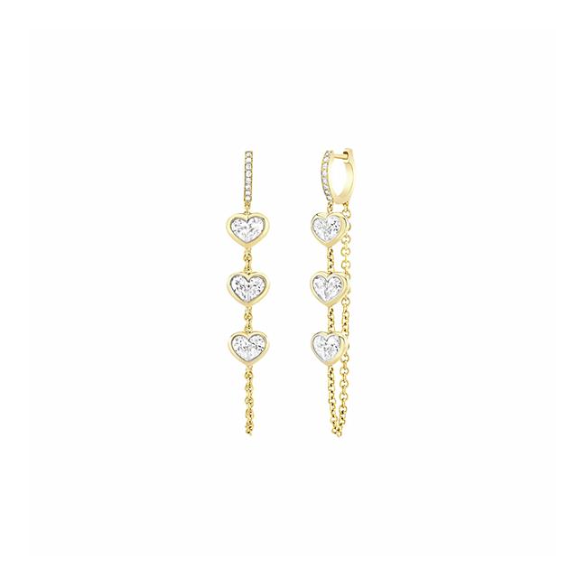 London Collection 18k Yellow Gold Diamond Heart Huggie Chain Earrings