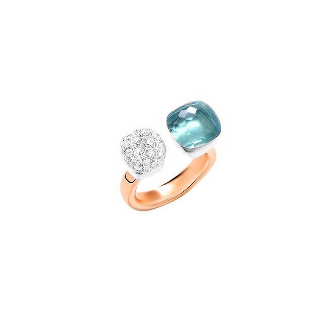 Pomellato Nudo 18k Rose and White Gold Blue Topaz and Diamond Ring